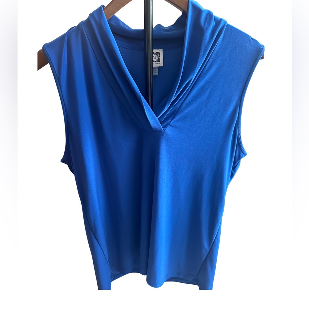 Anne Klein Blue Draped Cowl Neck Sleeveless Top Size Large